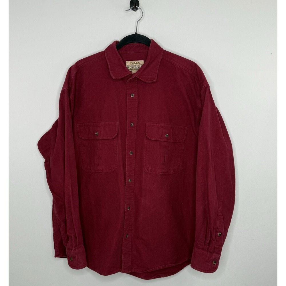 Cabela's Men's Sz XL Deerskin Soft Chamois Long Sleeve Button Down Shirt Red EUC